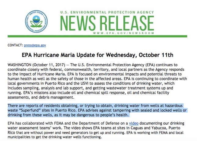 Image for article titled Puerto Ricans desperate for water are drinking from Superfund sites