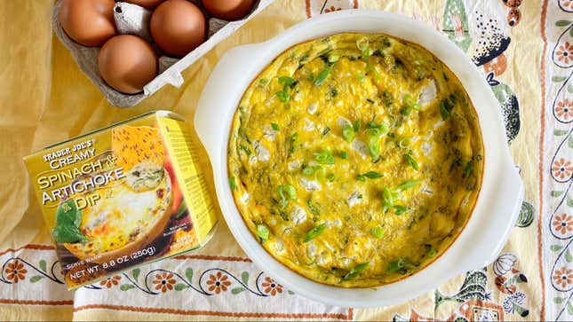 Image for article titled You Should Use Trader Joe&#39;s Spinach &amp; Artichoke Dip for a Stellar Egg Bake