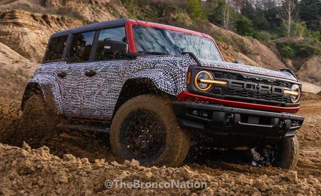Image for article titled This Is The Upcoming Ford Bronco Raptor With Its Updated Suspension, Widebody Kit And Huge Tires