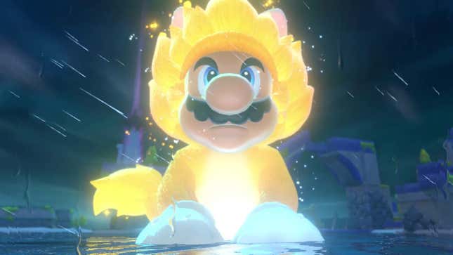A resolute Mario wears a special power-up suit from Super Mario 3D World: Bowser's Fury.