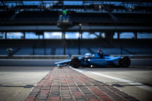 Max Chilton crosses the yard of bricks during qualifying for the 2020 Indy 500