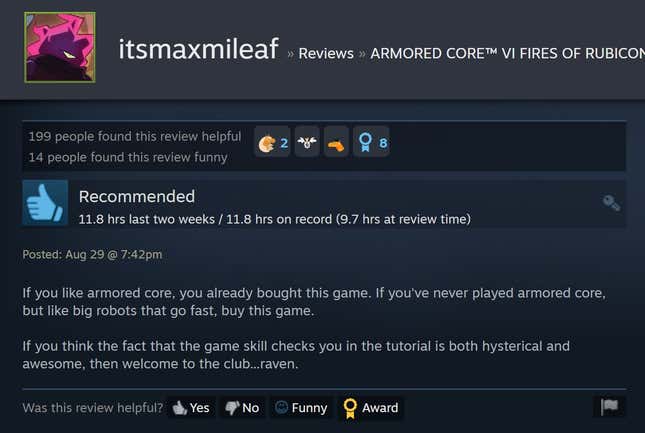 Image for article titled Armored Core VI, As Told By Steam Reviews