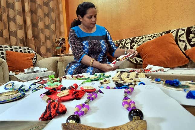 Priyadarshini Das displays her collection made from bamboo and other natural products. 