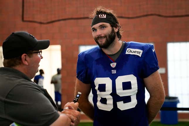 NorthJersey.com&#39;s Art Stapleton interviews New York Giants tight end and Ramsey native Tommy Sweeney during training camp in East Rutherford on Monday, July 31, 2023.