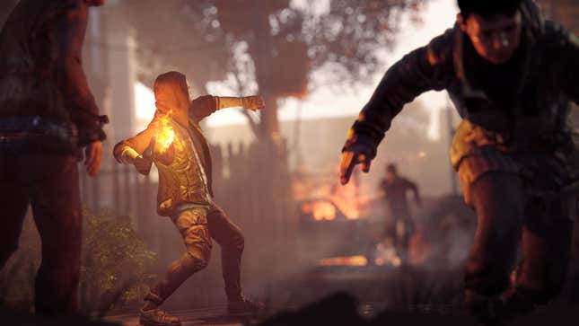 Someone throwing a Molotov cocktail in Homefront: The Revolution.