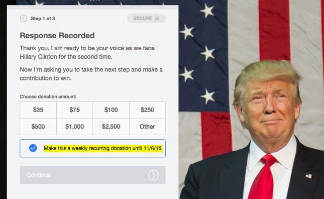 Image for article titled All of the questions on the survey Donald Trump just sent out to crowdsource advice for the second debate