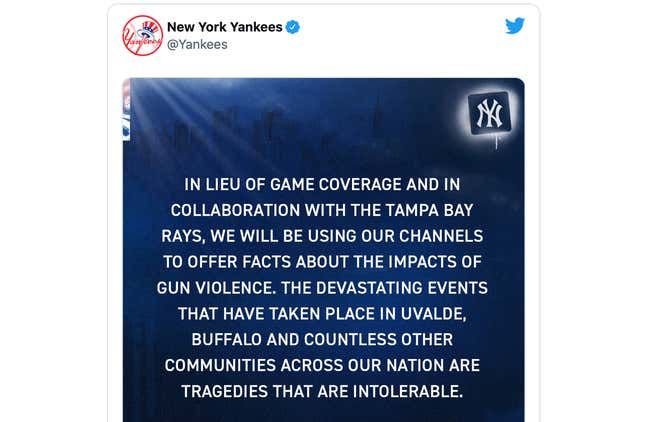Image for article titled Yankees and Rays educate Twitter followers on gun violence