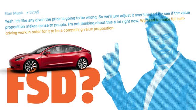 Image for article titled Elon Musk Sure Didn&#39;t Sound Certain About Full Self-Driving On Tesla&#39;s Earnings Call