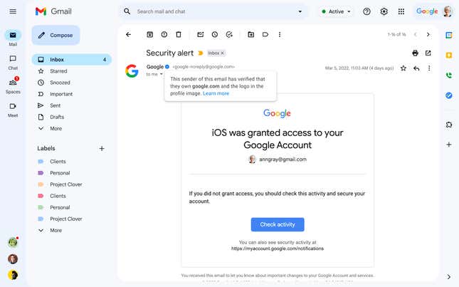 Imagen para el artículo titulado Los verificados con insignia azul llegan a Gmail