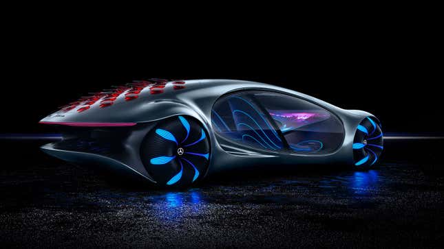 A render of a futuristic Mercedes-Benz concept car. 