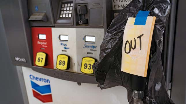 Gas stations begin to run out of gasoline after motorists rushed to fill up on May 11, 2021 in Atlanta, Georgia.