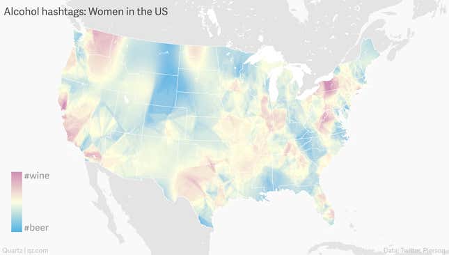 Image for article titled Mapping who drinks wine or beer in America, by tweets