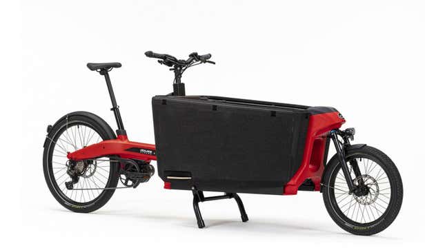 A photo of a red and black Toyota cargo bike. 