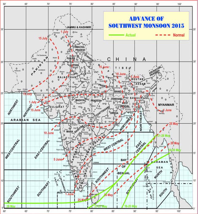 Northern limit of the monsoon.