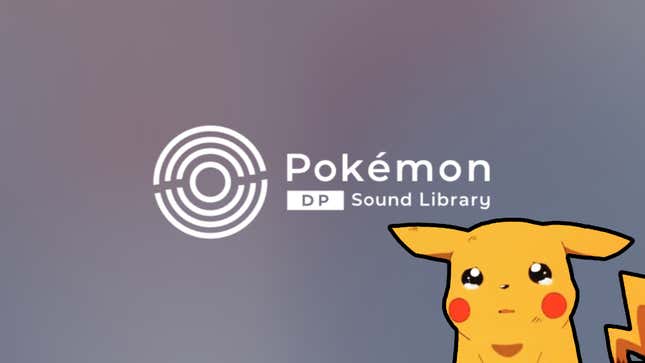 Pikachu, with tears in his eyes, in front of the Pokemon DP Sound Library logo.