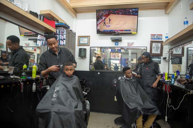 A Somali barber in Minneapolis, Minnesota.