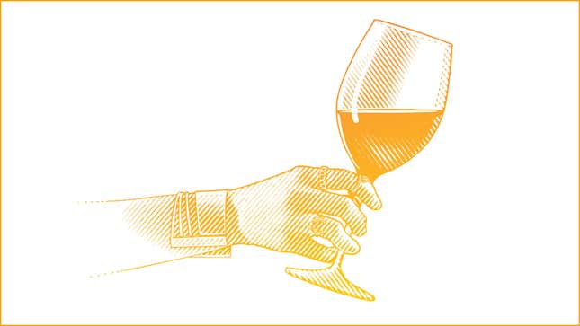 Illustration of hand holding a glass of wine