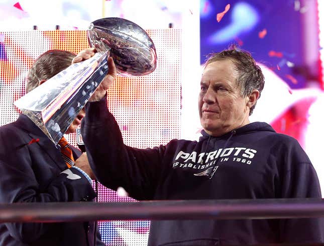 Image for article titled Bill Belichick Gazes Fondly At Absence Of Reflection In Vince Lombardi Trophy