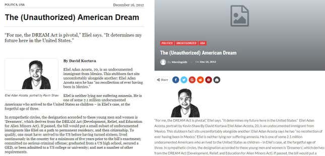 The Morningside Post’s new visual theme. “Before” on the left; “after” on the right.
