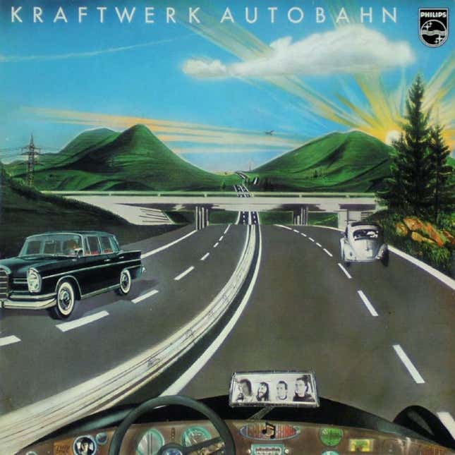 Cover art for Kraftwerk’s groundbreaking 1974 album, “Autobahn.”