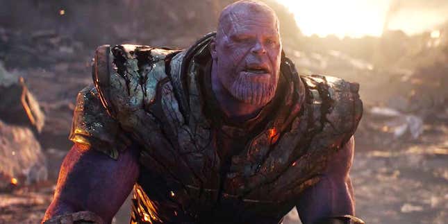 Thanos about to get dog walked by the Avengers.
