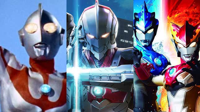 Three generations of Ultra Warriors—the original Ultraman, the armored star of the new Ultraman anime, and the brotherly protagonists of last year’s Ultraman R/B.
