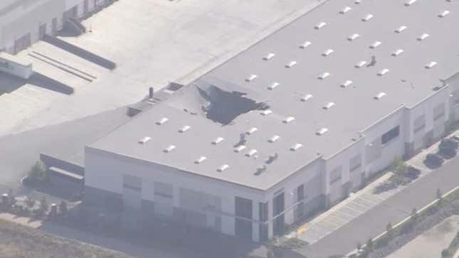Image for article titled An F-16 Fighter Jet Fell Through the Roof of a California Warehouse