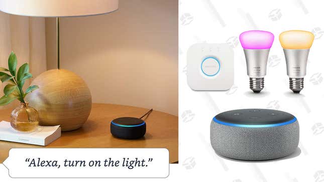 Echo Dot (3rd Gen) - Charcoal with Philips Hue White and Color Smart Light Bulb Starter Kit | $90 | Amazon