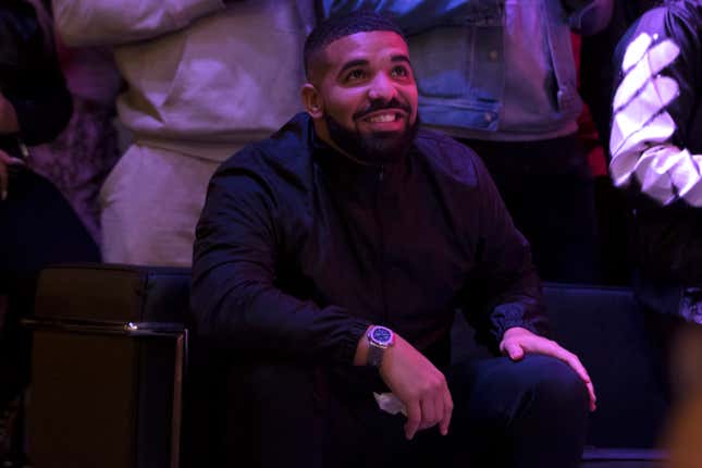  Drake watches Game Six of the NBA Finals on June 13, 2019 in Toronto, Canada.