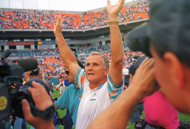 Don Shula after tying  George Halas for most career wins at 324 on Oct. 31, 1993.