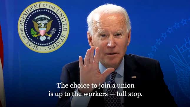 Image for article titled Biden Warns Amazon to Stop Intimidating Warehouse Workers Ahead of Union Vote