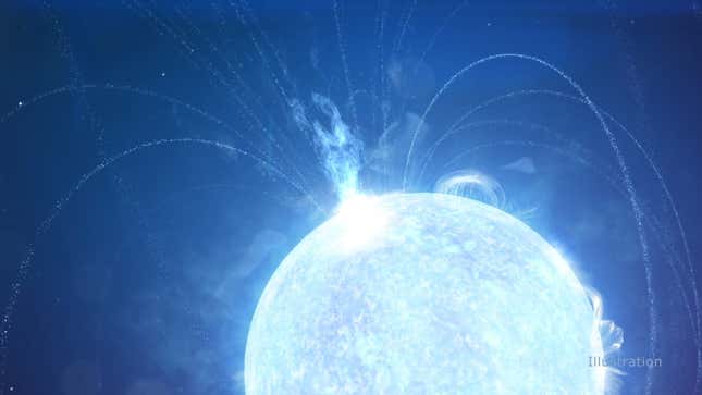 Artist’s impression of a powerful X-ray burst erupting from a magnetar—a known source of fast radio bursts. 
