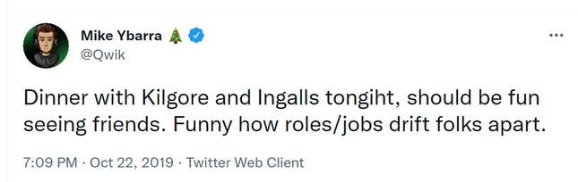 A screenshot of Blizzard head Mike Ybarra tweeting about meeting Ben Kilgore and Derek Ingalls.
