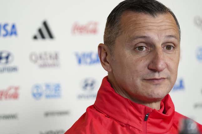 Jul 26, 2023; Wellington, NZL; United States head coach Vlatko Andonovski answers question from journalists during a press conference ahead of the team&#39;s 2023 FIFA Women&#39;s World Cup group play match against the Netherlands.