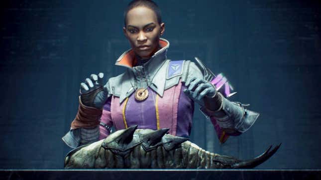 Ikora Rey looks over a Hive worm in disgust. 