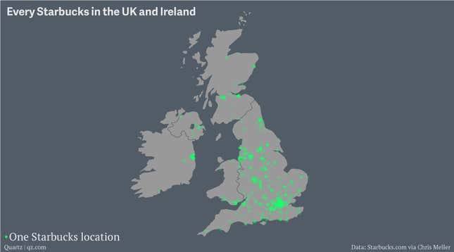 Image for article titled A cartographic guide to Starbucks’ global domination