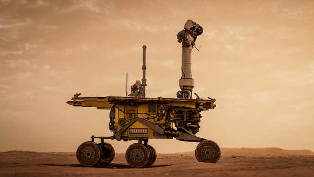 A artist's conception of the Opportunity rover on Mars.