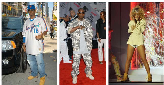 l to r: Diddy, DMX and Rihanna in Timberland boots over the years.