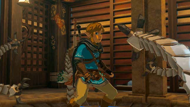 Link looks surprised as Guardian arms reach out in Tears of the Kingdom. 