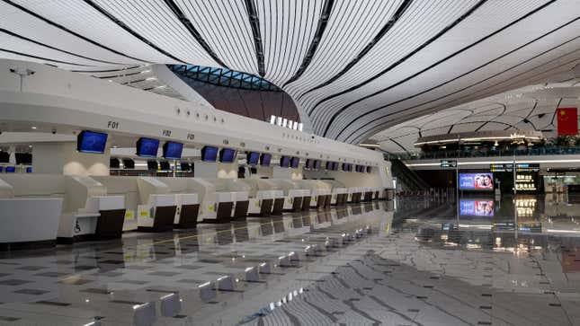 The Daxing international airport in Beijing is empty on February 14, 2020.