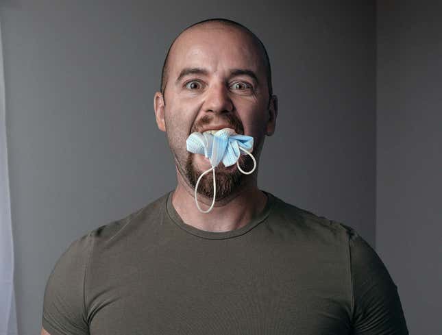 Image for article titled Man Feels Like He Can’t Breathe With Mask Wadded Up In Mouth
