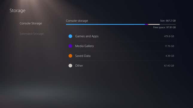 the storage space menu on the ps5