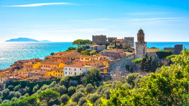 Castiglione della Pescaia, old town and sea in background. Maremma, Tuscany