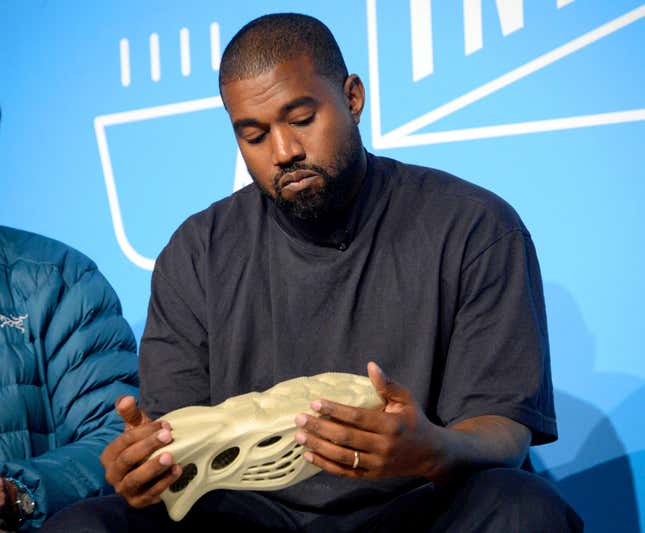 Kanye West on stage at the “Kanye West and Steven Smith in Conversation with Mark Wilson” on November 07, 2019 in New York City.