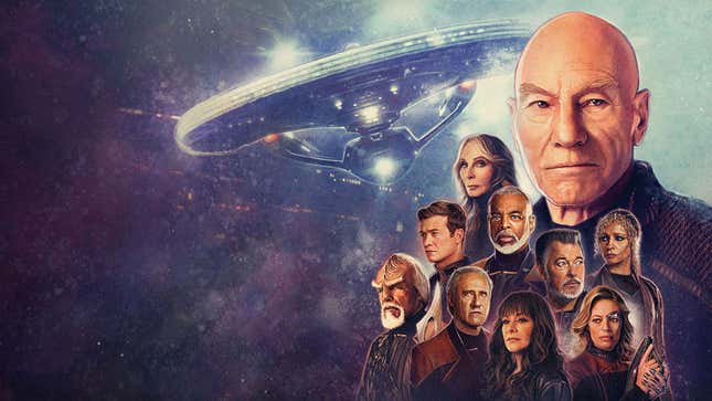 Arte clave para la temporada 3 de Star Trek: Picard, que muestra al elenco principal.