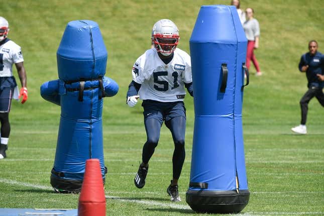 May 23, 2022; Foxborough, MA, USA; New England Patriots wide receiver Tyquan Thornton (51) practices with the team's OTA at Gillette Stadium.