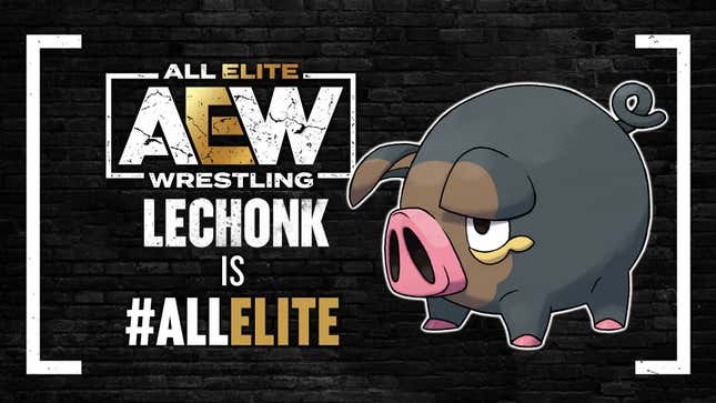 A graphic depicts Lechonk, a new Pokémon, as an All Elite Wrestling wrestler.