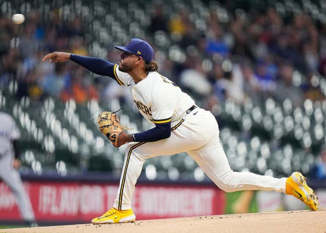 Milwaukee Brewers starting pitcher Freddy Peralta (51) pitches during the first inning of the game against the Miami Marlins on Tuesday September 12, 2023 at American Family Field in Milwaukee, Wis. Jovanny Hernandez / Milwaukee Journal Sentinel