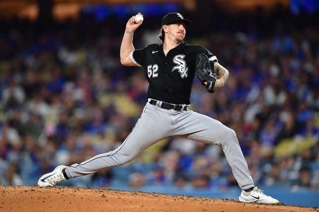 Jun 14, 2023; Los Angeles, California, USA; Chicago White Sox starting pitcher Mike Clevinger (52) throws against the Los Angeles Dodgers during the fourth inning at Dodger Stadium.