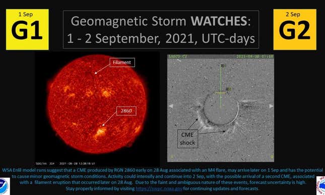 Imagen para el artículo titulado Mañana se espera que una tormenta geomagnética de nivel 2 golpee nuestro planeta